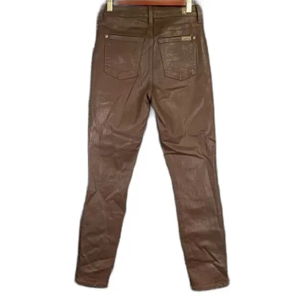 7 FOR ALL MANKIND Coated Brown Ankle Super Skinny High Waist Jeans Waist 25 #773 - Picture 2 of 14